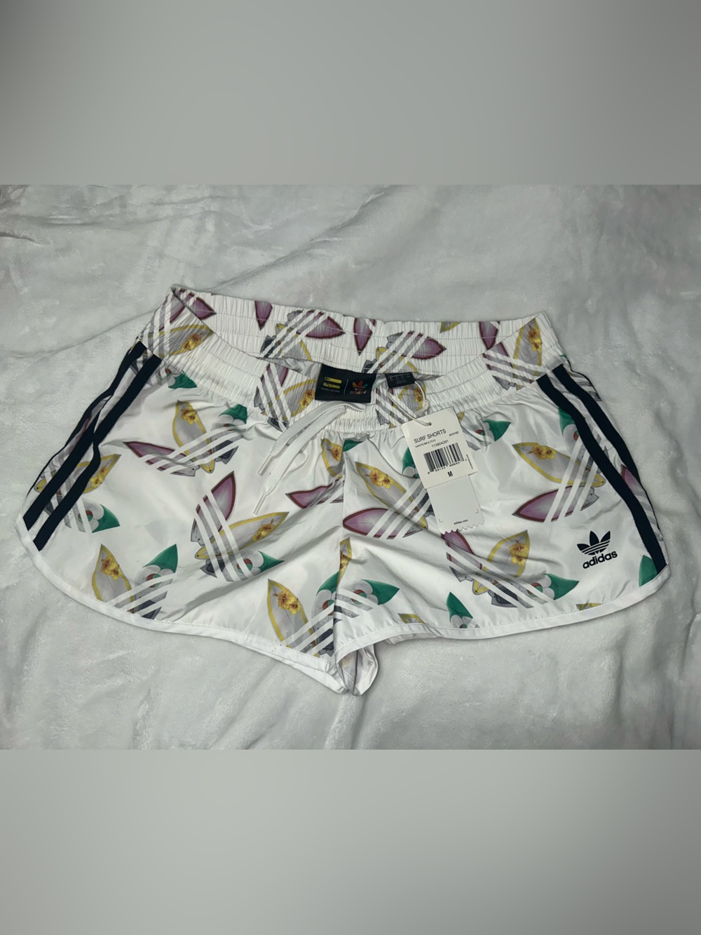 adidas Originals White Surfboard Print Women's Shorts - Picture 6 of 9